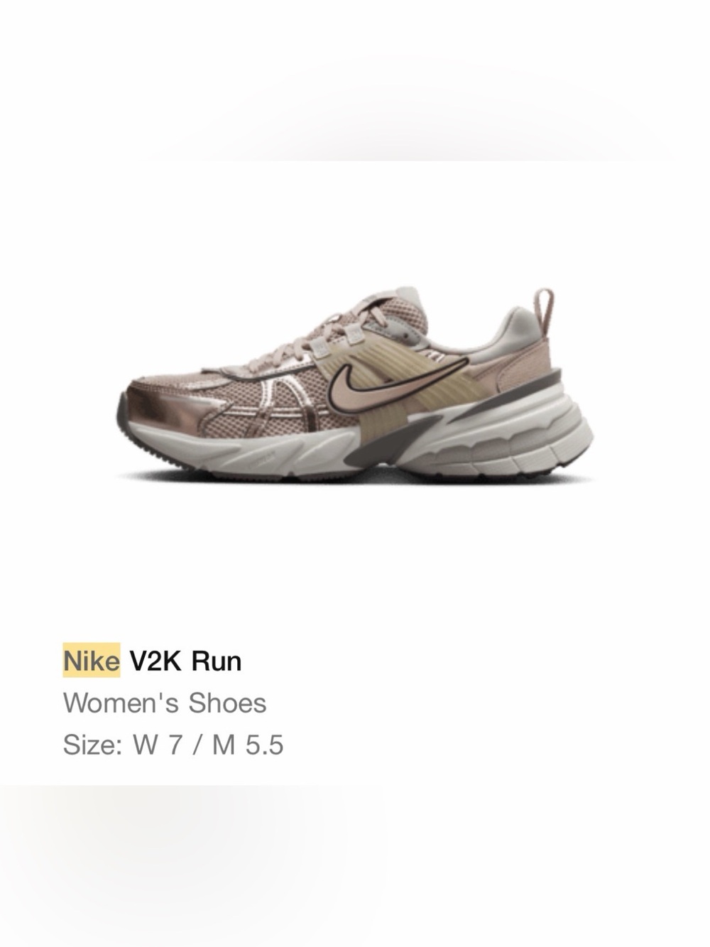 Women’s Nike V2K Run Sneakers in Metallic Rose and Beige